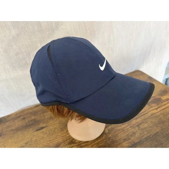 NIKE Dri-Fit Blue Black Lined Adjustable Strap Hat Featherlight - Picture 3 of 6